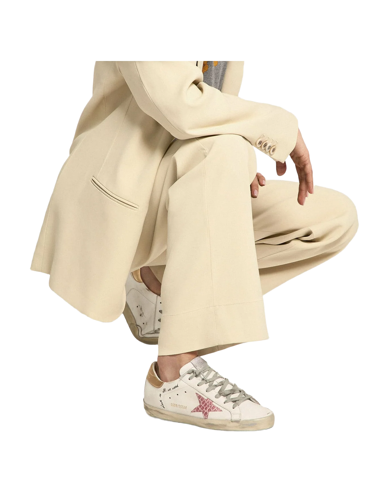Women | Super-Star Sneakers with Handwritten Lettering & Crocodile-Print Leather Stars | White x Pale Pink x Blue x Gold - Image 3