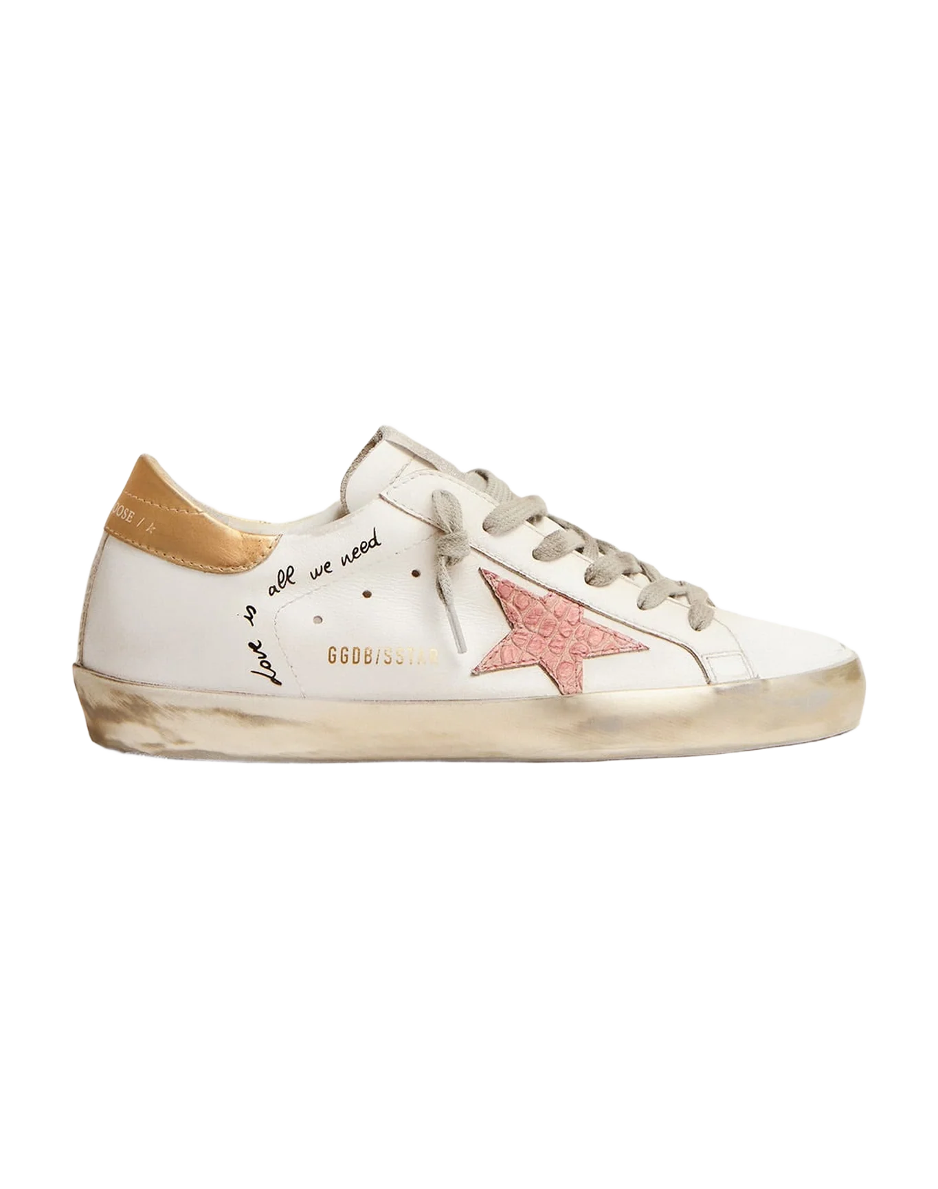 Women | Super-Star Sneakers with Handwritten Lettering & Crocodile-Print Leather Stars | White x Pale Pink x Blue x Gold - Image 6