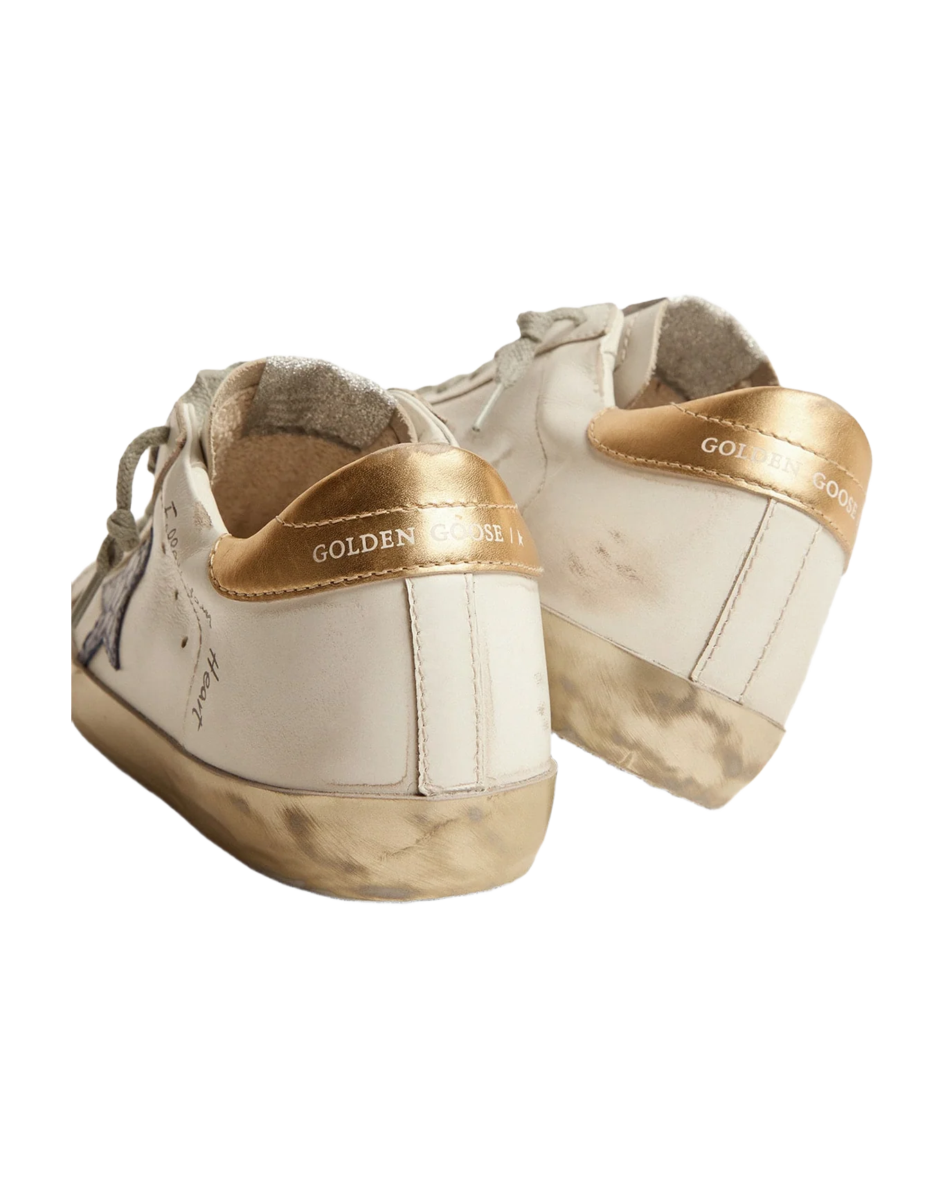 Women | Super-Star Sneakers with Handwritten Lettering & Crocodile-Print Leather Stars | White x Pale Pink x Blue x Gold - Image 7