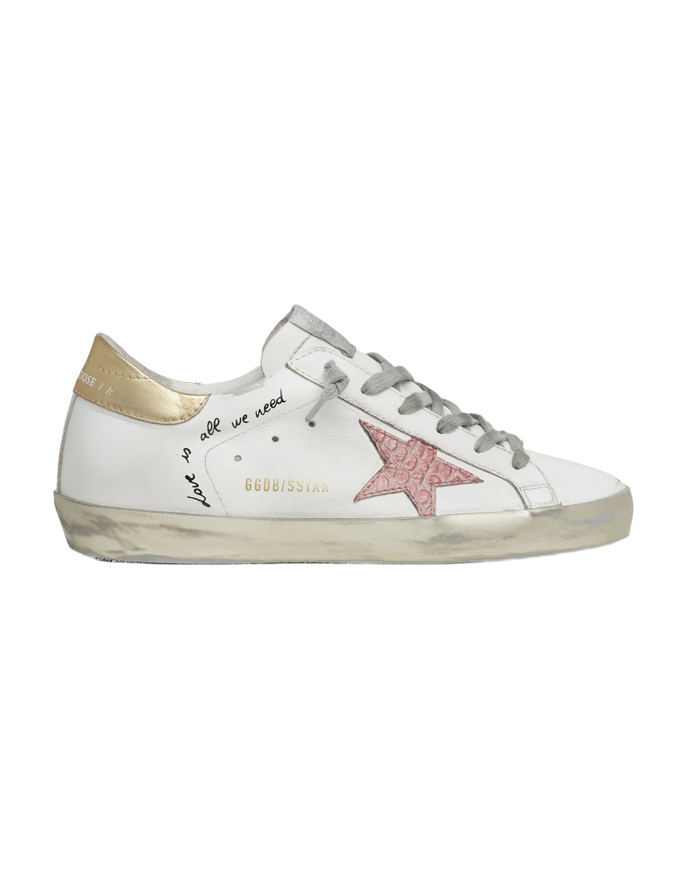 Women | Super-Star Sneakers with Handwritten Lettering & Crocodile-Print Leather Stars | White x Pale Pink x Blue x Gold - Image 9