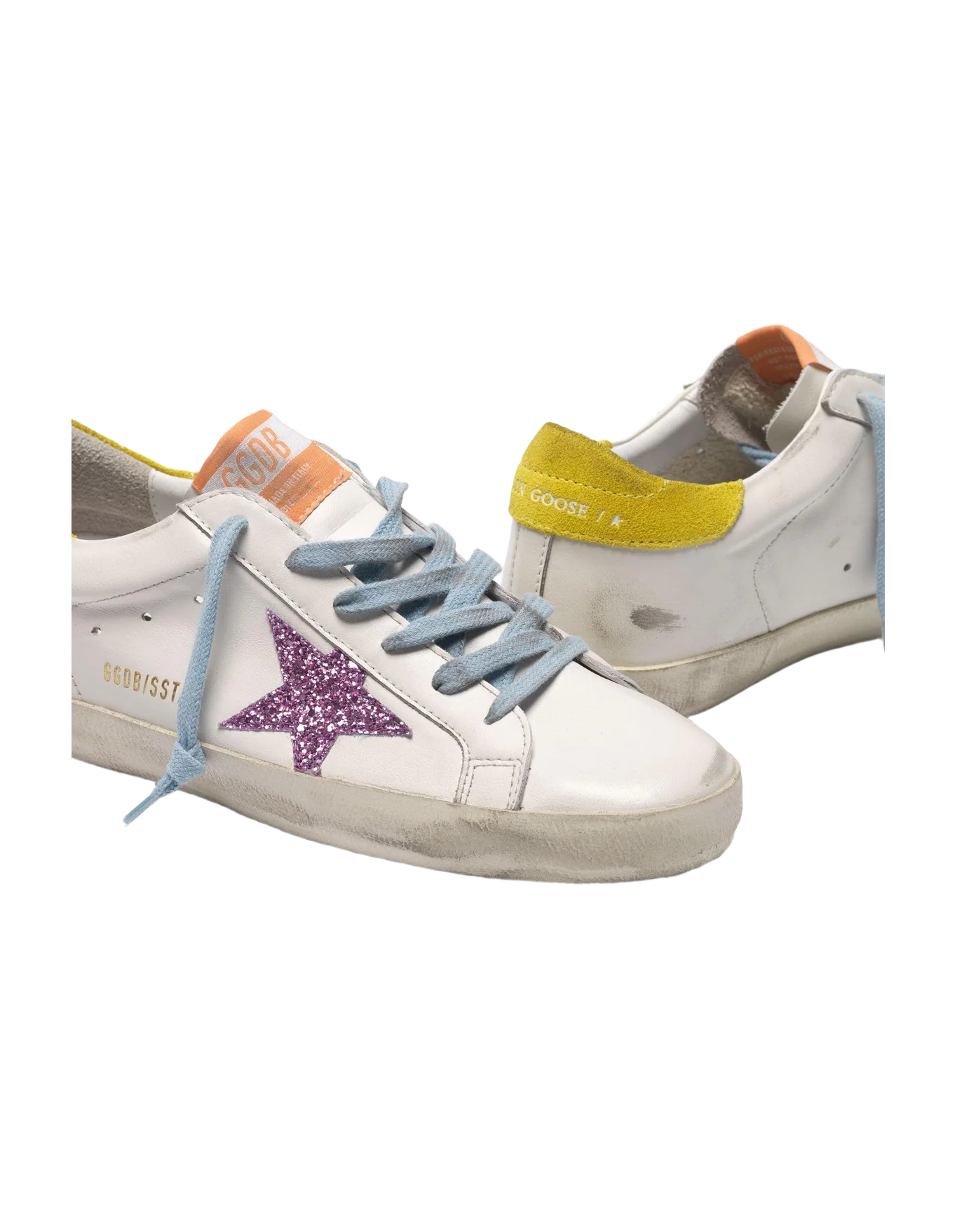 Women | Super-Star Sneakers with Pink Glittery Star & Yellow Heel Tab - Image 4