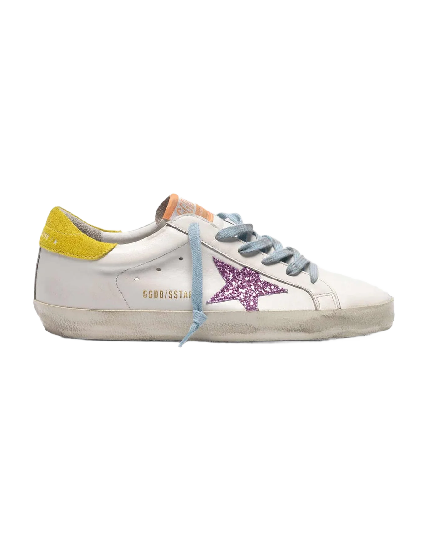 Women | Super-Star Sneakers with Pink Glittery Star & Yellow Heel Tab - Image 6