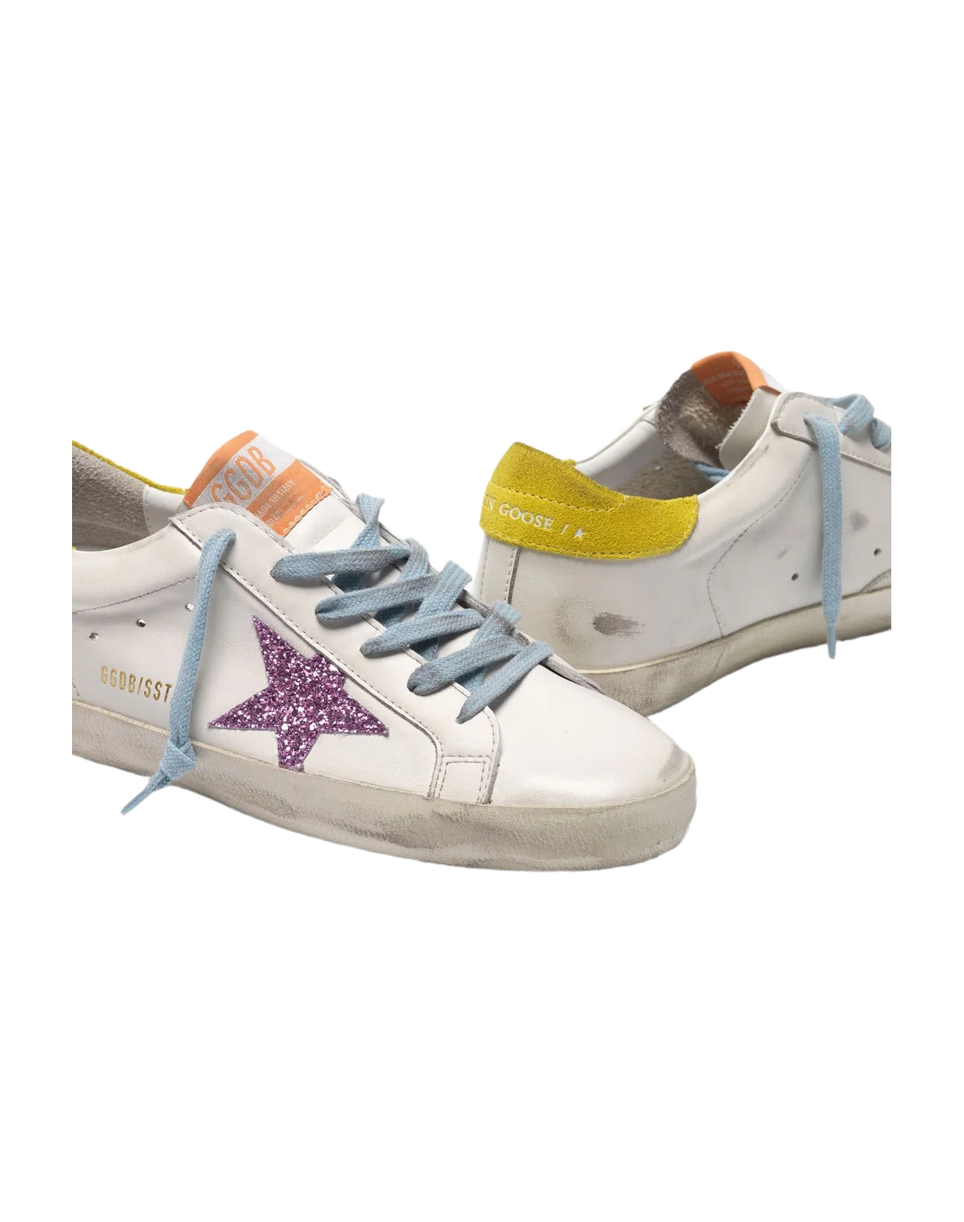 Women | Super-Star Sneakers with Pink Glittery Star & Yellow Heel Tab - Image 7