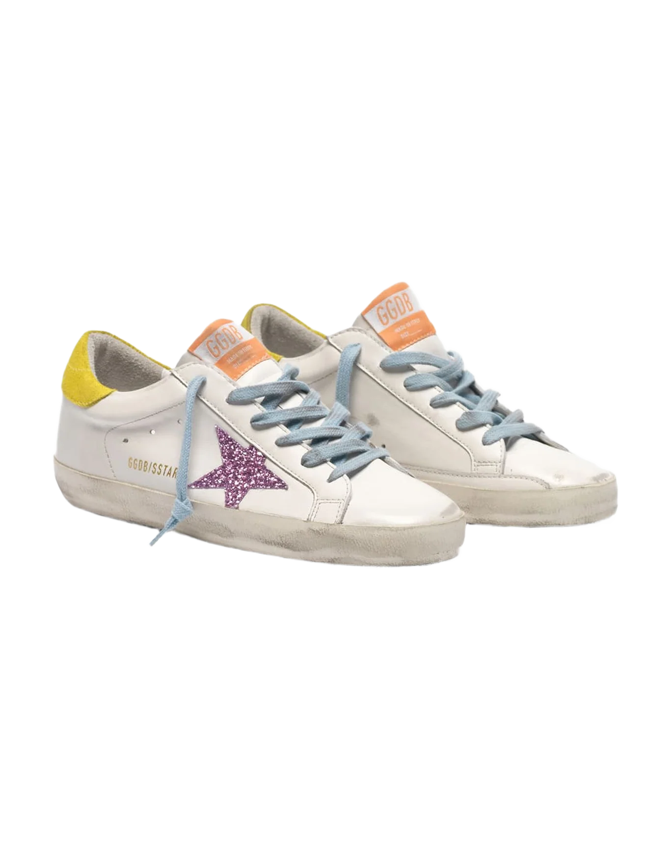 Women | Super-Star Sneakers with Pink Glittery Star & Yellow Heel Tab - Image 8
