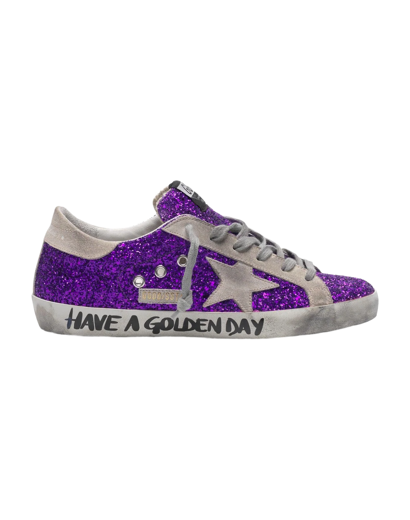 Women | Super-Star Sneakers with Purple Glitter & Lettering On The Foxing - Image 2