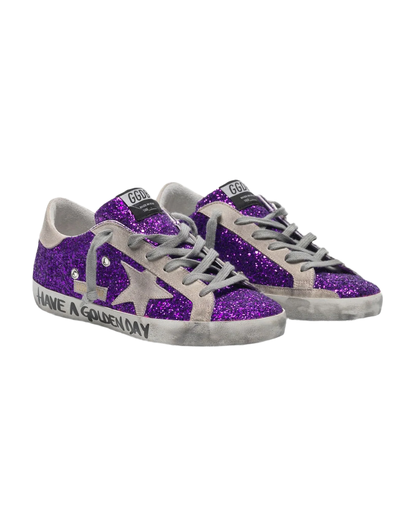 Women | Super-Star Sneakers with Purple Glitter & Lettering On The Foxing - Image 7