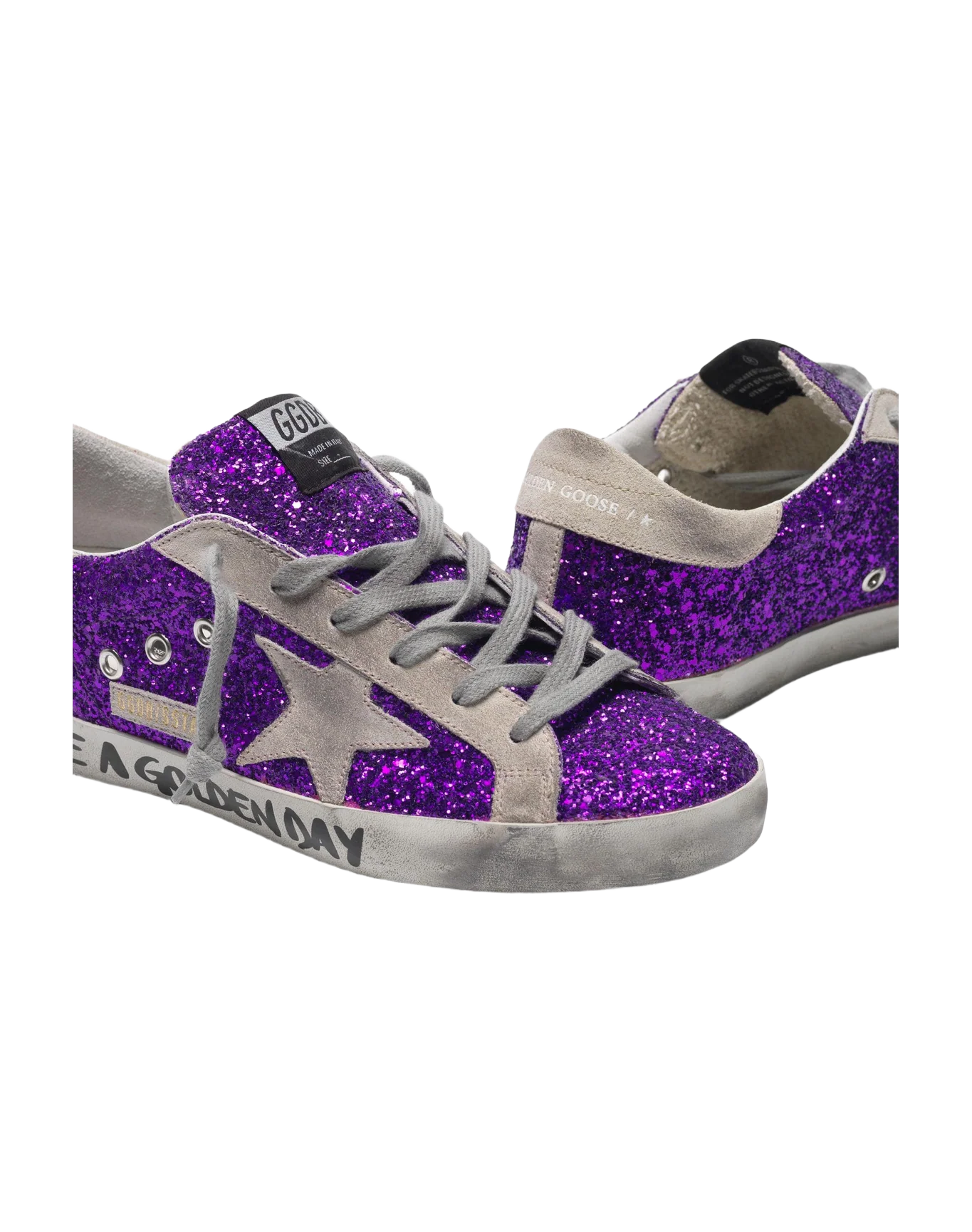 Women | Super-Star Sneakers with Purple Glitter & Lettering On The Foxing - Image 8