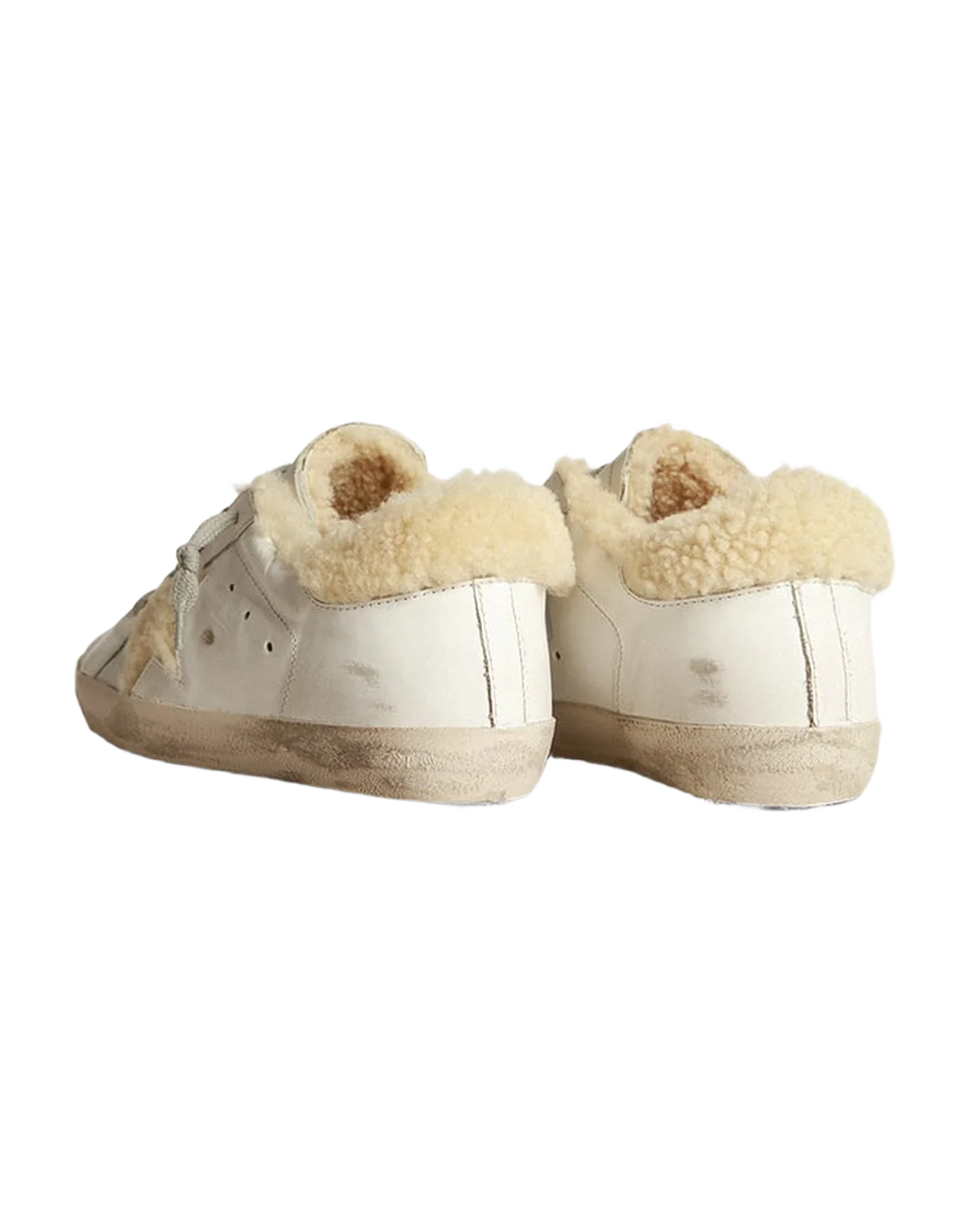 Women | Super-Star Sneakers with Shearling Inserts | White x Beige - Image 4