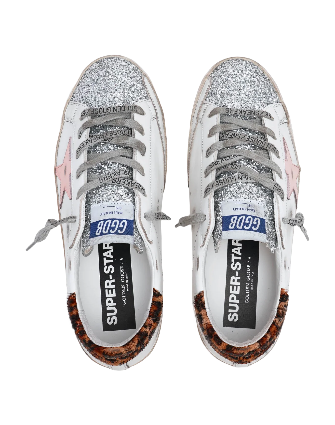 Women | Super-Star Sneakers with Silver Glitter Tongue & Handwritten Lettering | White x Rose Quartz x Silver x Beige Brown Leo - Image 7