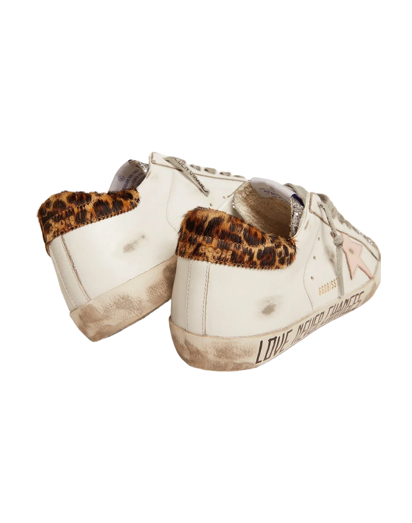 Women | Super-Star Sneakers with Silver Glitter Tongue & Handwritten Lettering | White x Rose Quartz x Silver x Beige Brown Leo - Image 8