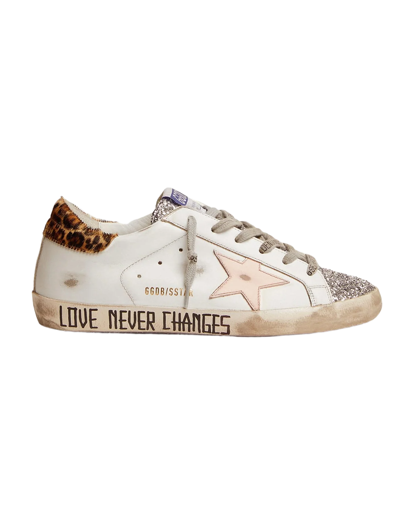 Women | Super-Star Sneakers with Silver Glitter Tongue & Handwritten Lettering | White x Rose Quartz x Silver x Beige Brown Leo - Image 9