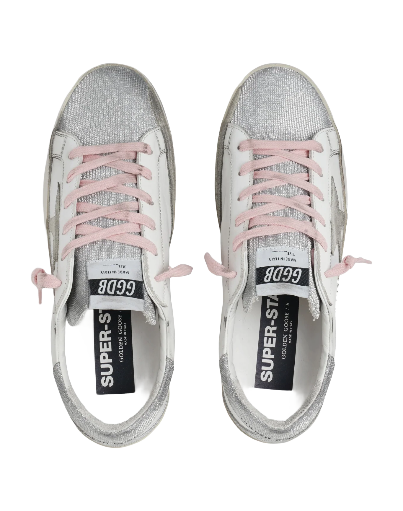 Women | Super-Star Sneakers with Silver Glitter Tongue & Heel Tab with Checkered Pattern | White x Silver - Image 4
