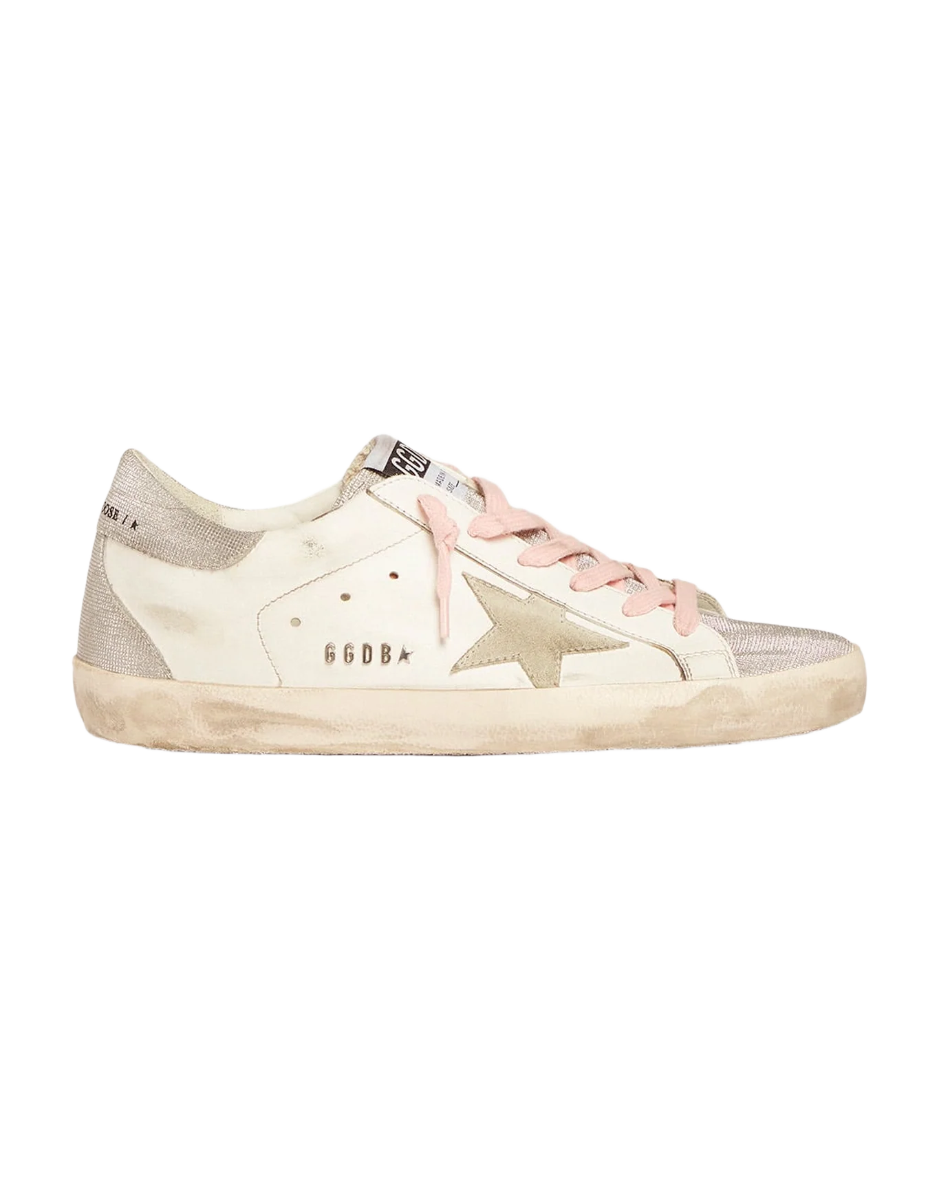 Women | Super-Star Sneakers with Silver Glitter Tongue & Heel Tab with Checkered Pattern | White x Silver - Image 5