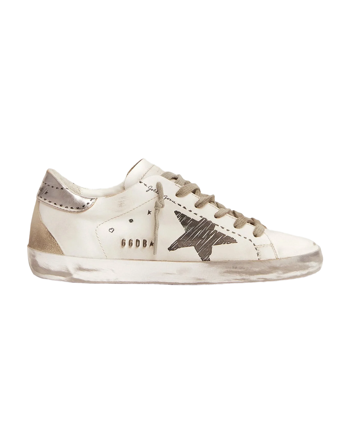 Women | Super-Star Sneakers with Silver Laminated Leather Heel Tab & Printed Detail | White x Black x Silver x Ice - Image 7