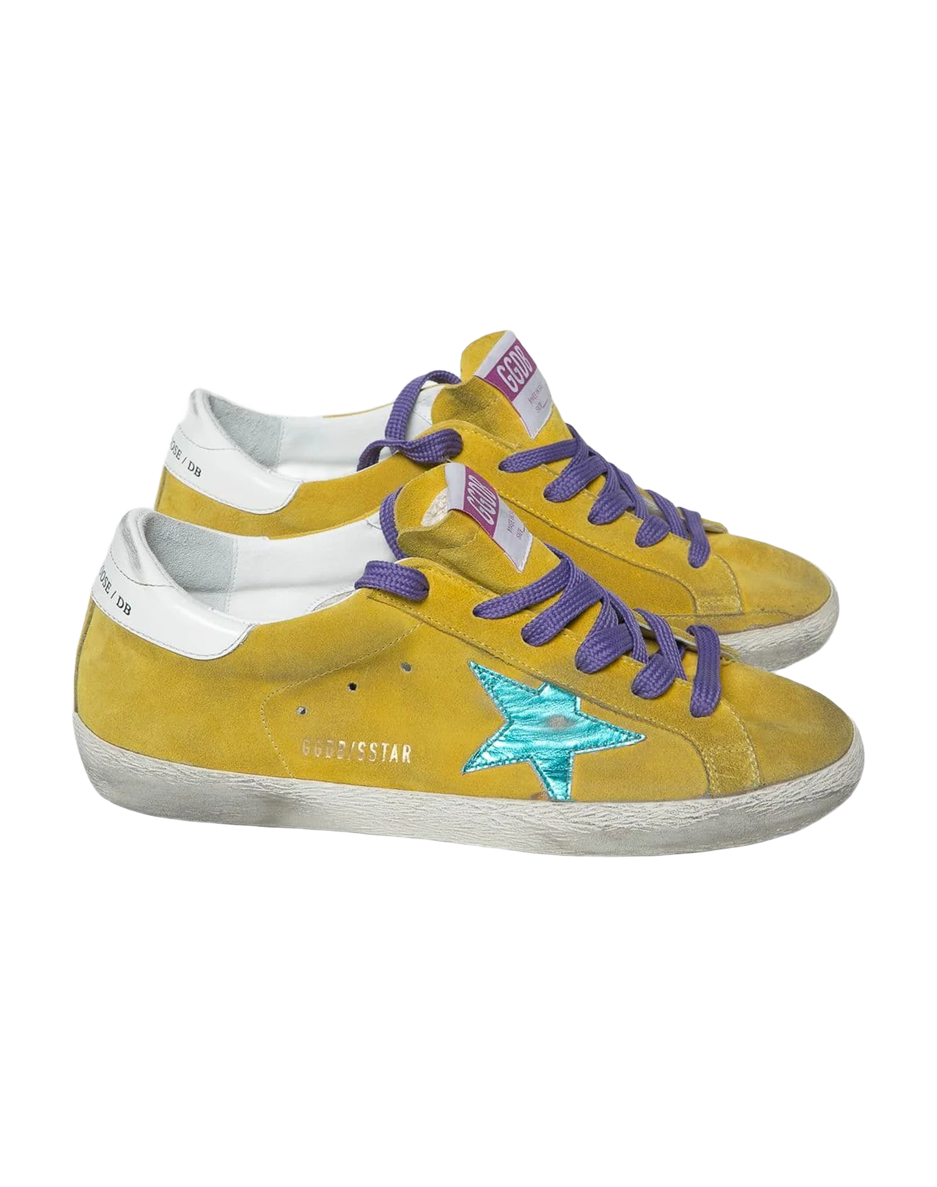 Women | Super-Star Sneakers Yellow Suede with Turquoise Star & White Heel Tab - Image 2