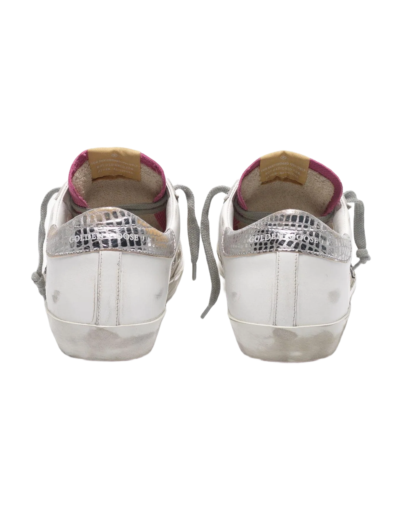 Women | Super-Star White & Pink Leather with Black Glitter Star & Silver Heel Tab - Image 8