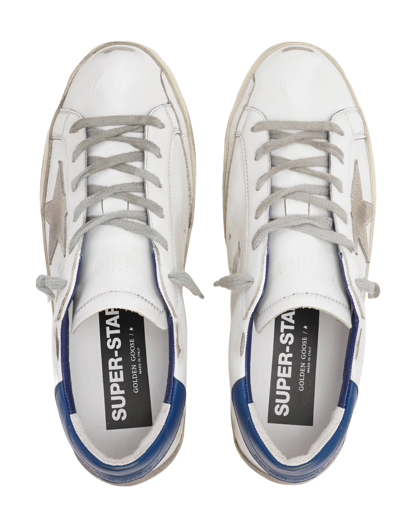 Women | Super-Star White Leather & Ice Suede with Blue Heel Tab | White x Ice x Blue - Image 4