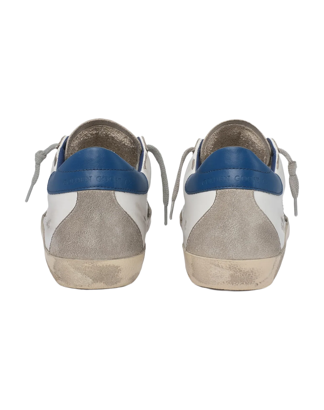 Women | Super-Star White Leather & Ice Suede with Blue Heel Tab | White x Ice x Blue - Image 6