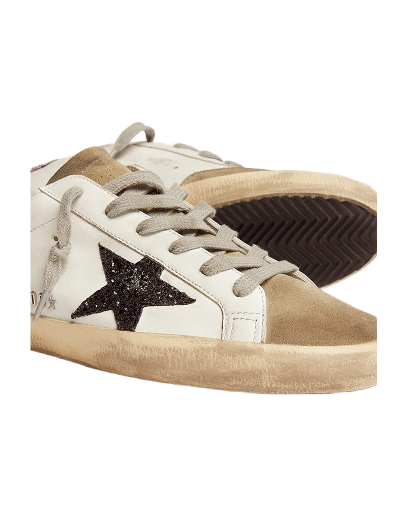 Women | Super-Star White Leather with Glitter Star & Heel Tab | White x Taupe x Fuxia Black - Image 5