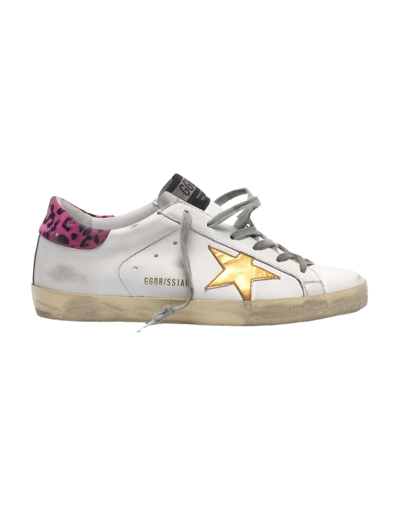 Women | Super-Star White Leather with Gold Star & Animalier Print Skin Heel Tab - Image 5