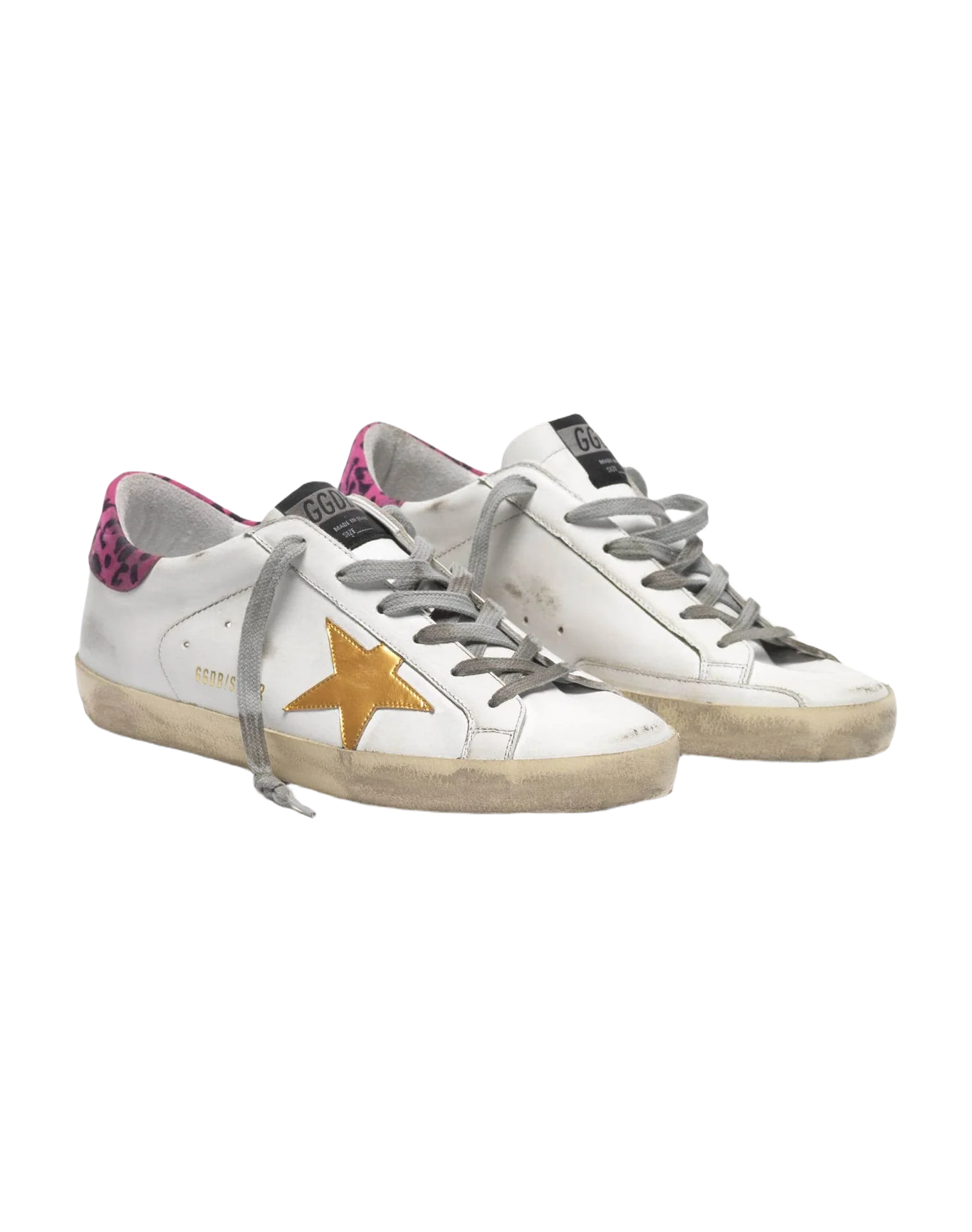 Women | Super-Star White Leather with Gold Star & Animalier Print Skin Heel Tab - Image 6