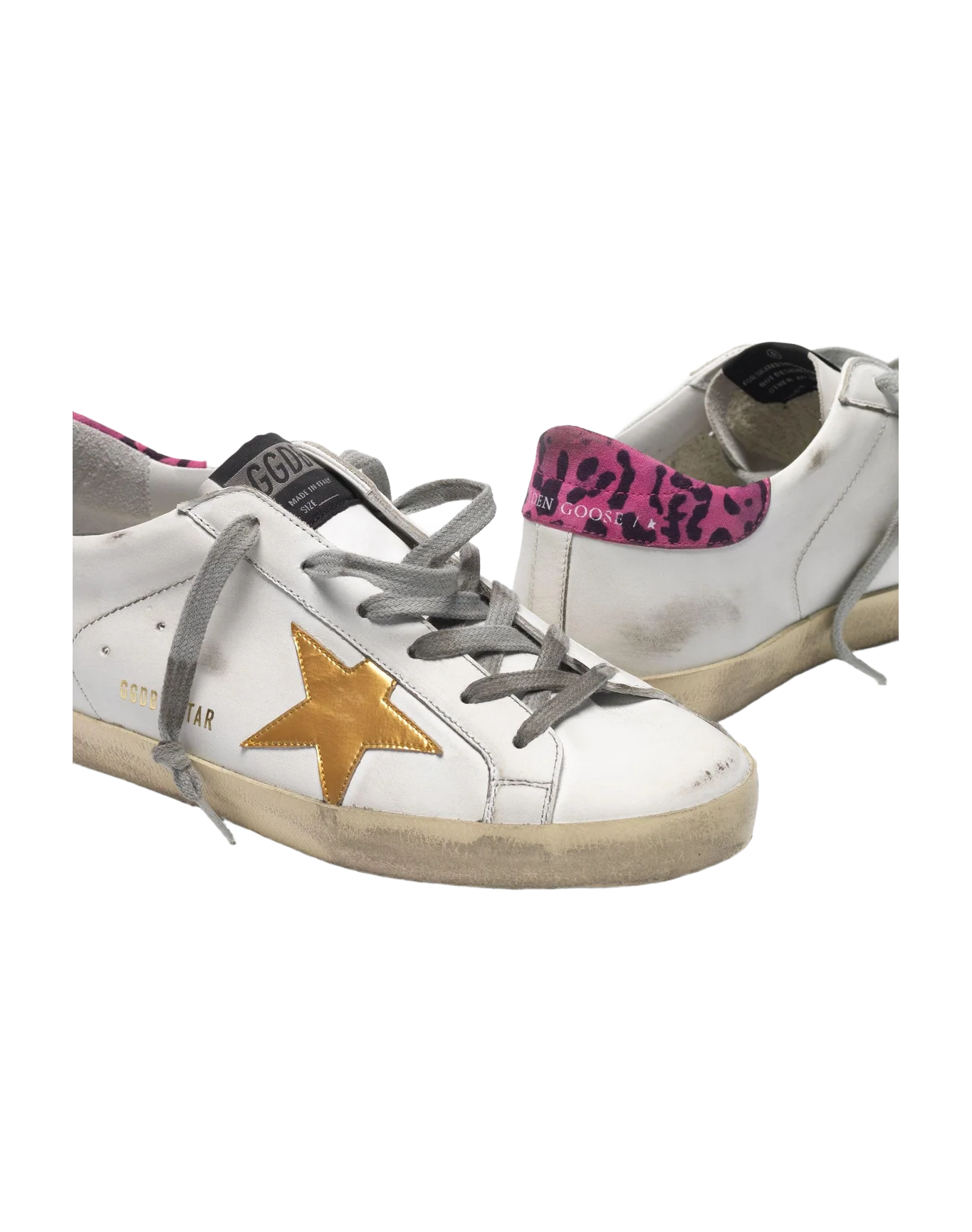 Women | Super-Star White Leather with Gold Star & Animalier Print Skin Heel Tab - Image 8