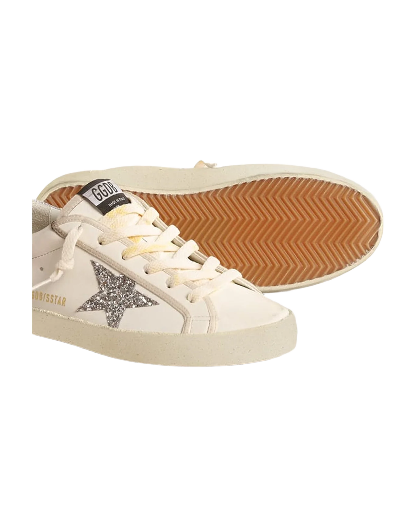Women | Super-Star White Nappa & Glitter Silver Star | White x Silver