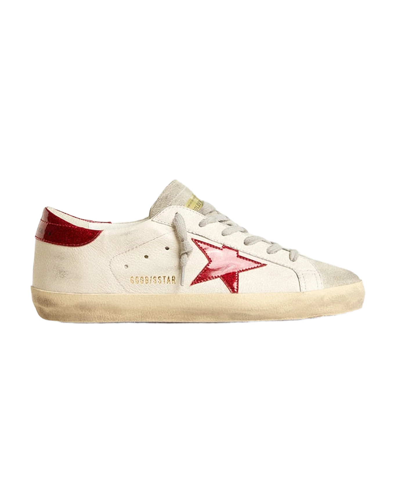 Women | Super-Star White Nappa & Suede Tongue with Red Star & Heel | White x Red x Ice - Image 2