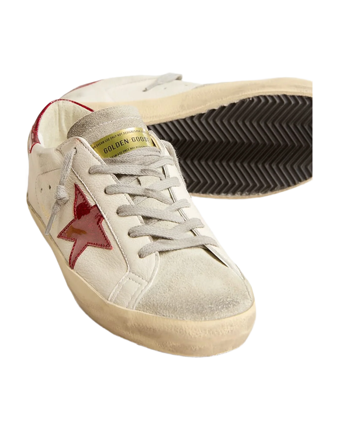 Women | Super-Star White Nappa & Suede Tongue with Red Star & Heel | White x Red x Ice - Image 3
