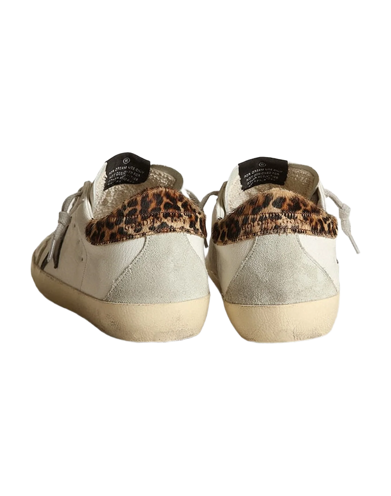 Women | Super-Star with Black Leather Star & Leo-Print Pony Skin Heel Tab | White x Black x Beige Brown Leo x Ice - Image 2
