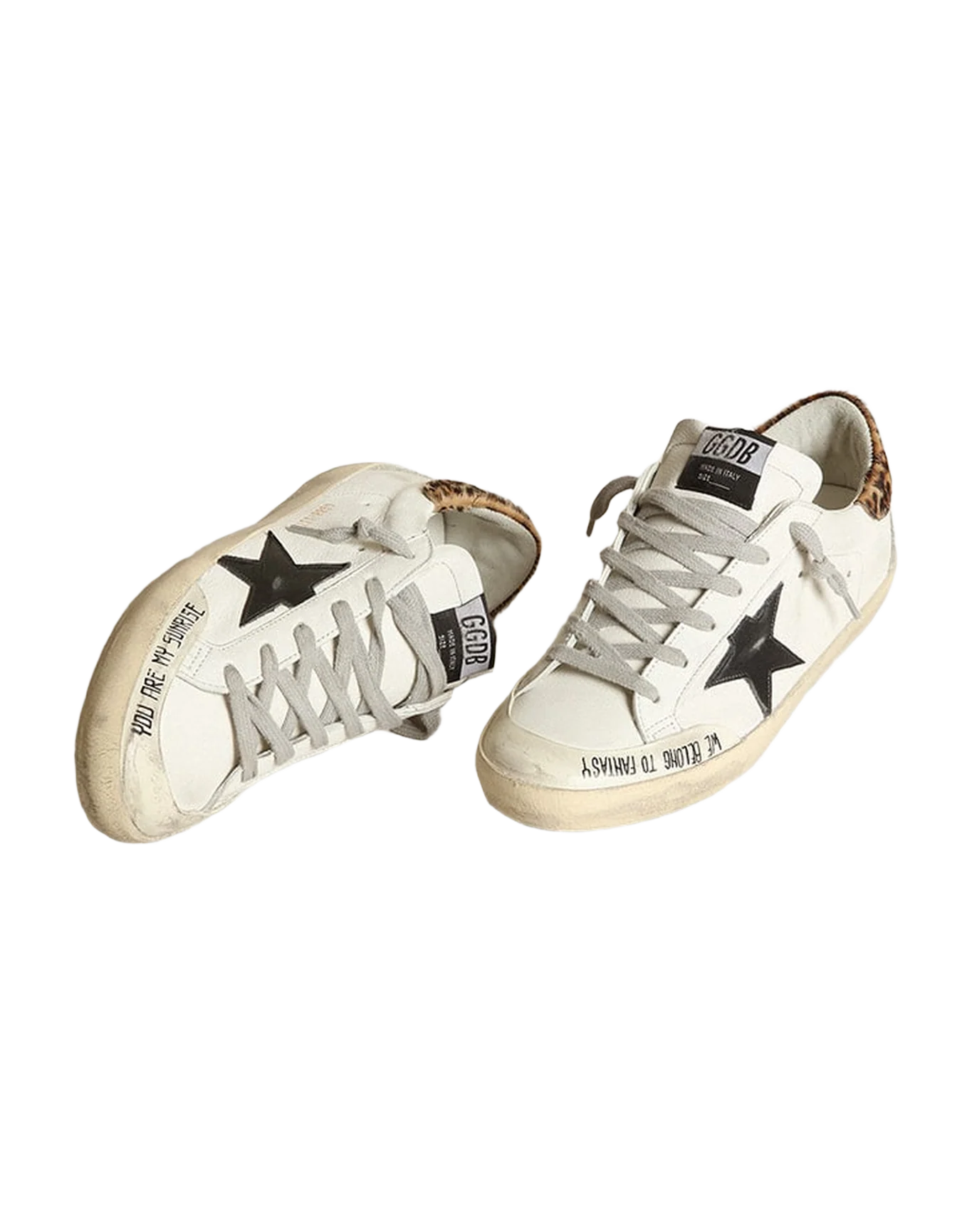 Women | Super-Star with Black Leather Star & Leo-Print Pony Skin Heel Tab | White x Black x Beige Brown Leo x Ice - Image 6