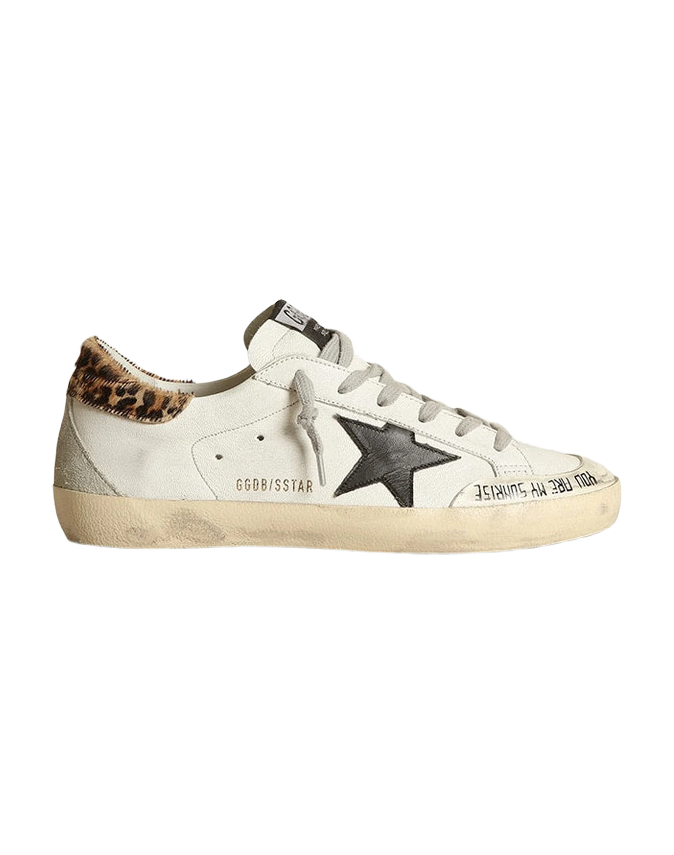 Women | Super-Star with Black Leather Star & Leo-Print Pony Skin Heel Tab | White x Black x Beige Brown Leo x Ice - Image 7