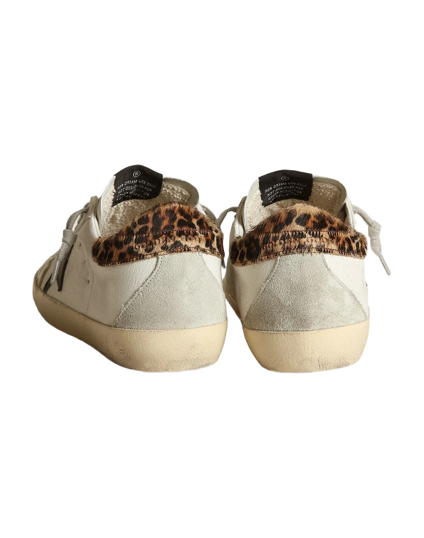 Women | Super-Star with Black Leather Star & Leo-Print Pony Skin Heel Tab | White x Black x Beige Brown Leo x Ice - Image 8