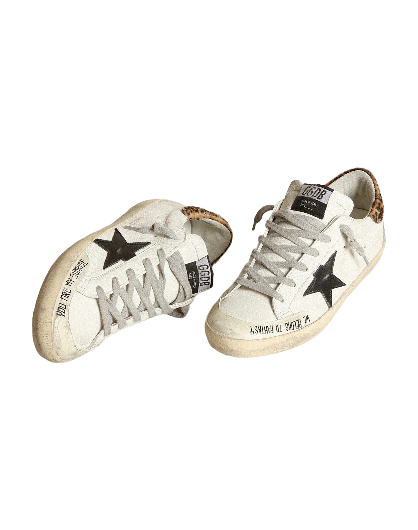 Women | Super-Star with Black Leather Star & Leo-Print Pony Skin Heel Tab | White x Black x Beige Brown Leo x Ice - Image 9