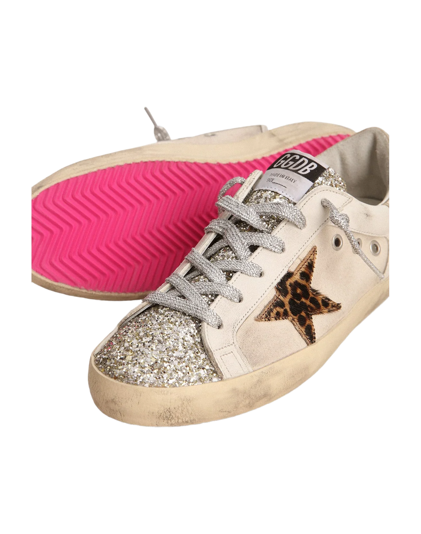 Women | Super-Star with Glitter Tongue & Leopard Pony Skin Star | White x Beige Brown Leo x Platinum - Image 3