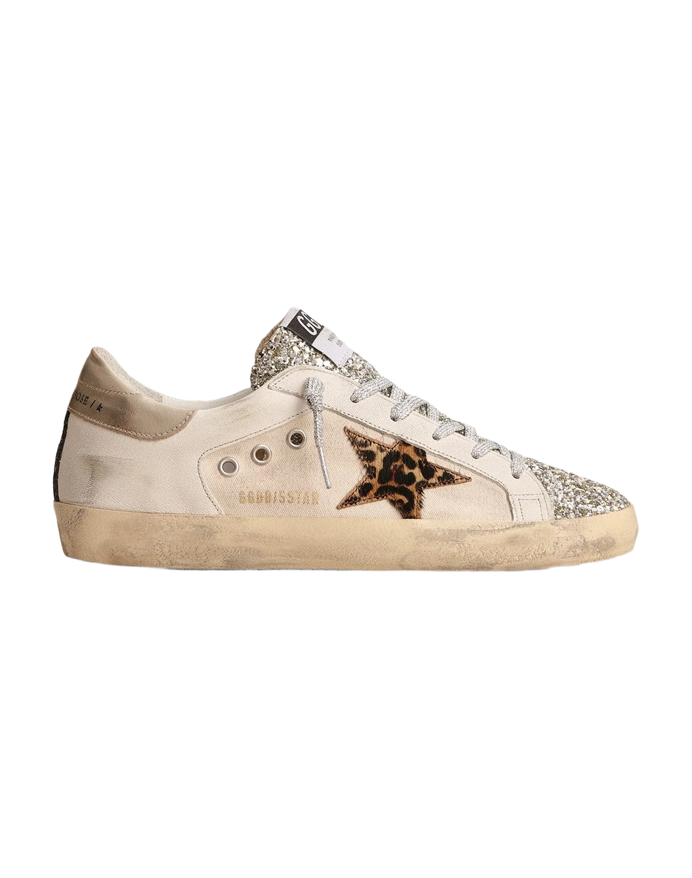 Women | Super-Star with Glitter Tongue & Leopard Pony Skin Star | White x Beige Brown Leo x Platinum - Image 5