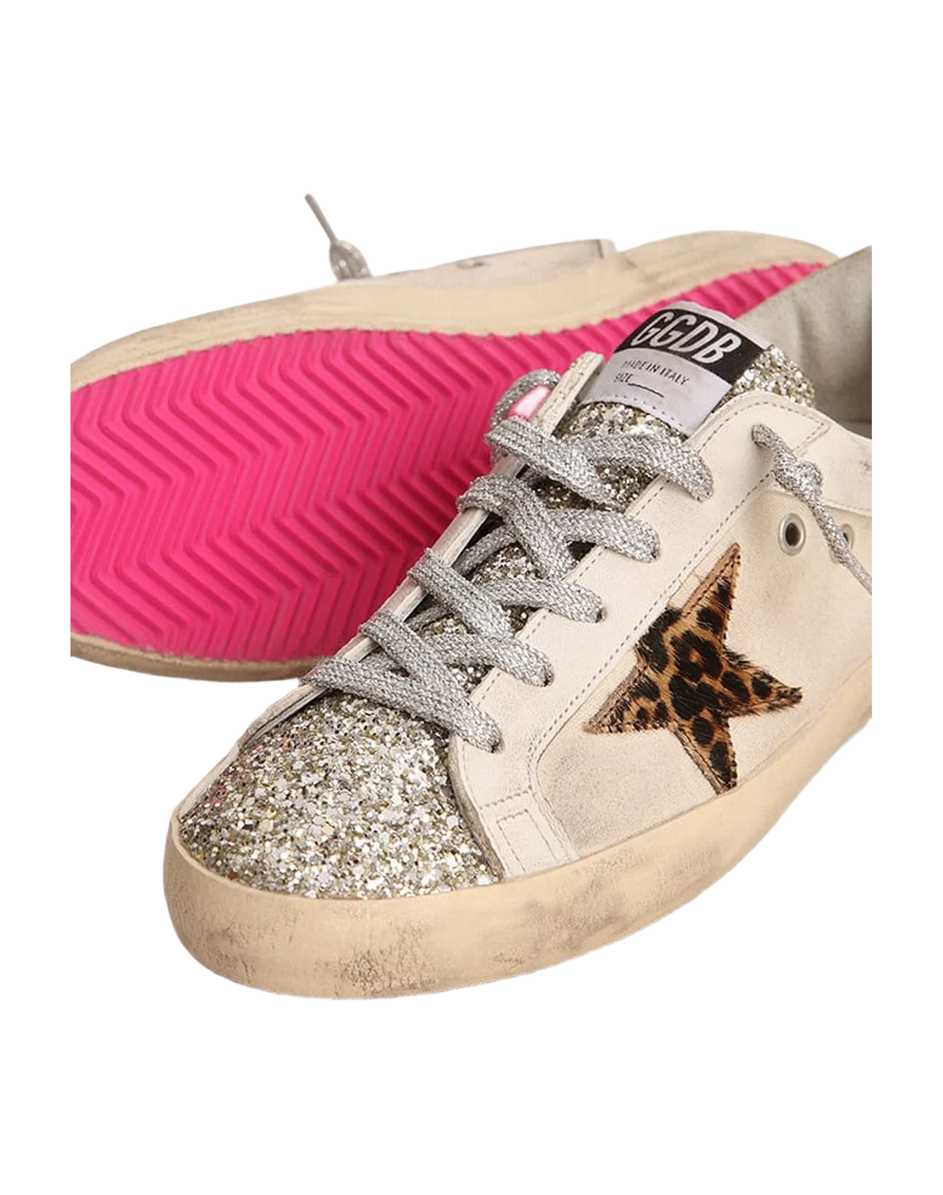 Women | Super-Star with Glitter Tongue & Leopard Pony Skin Star | White x Beige Brown Leo x Platinum - Image 6