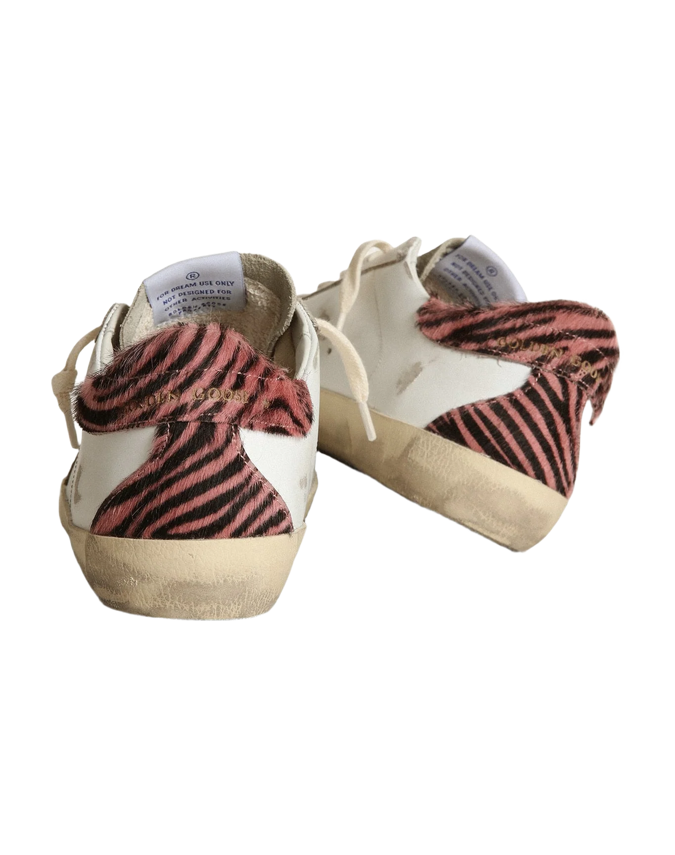 Women | Super-Star with Gold Leather Star & Zebra Pony Skin Heel Tab | White x Taupe x Pink Black - Image 3