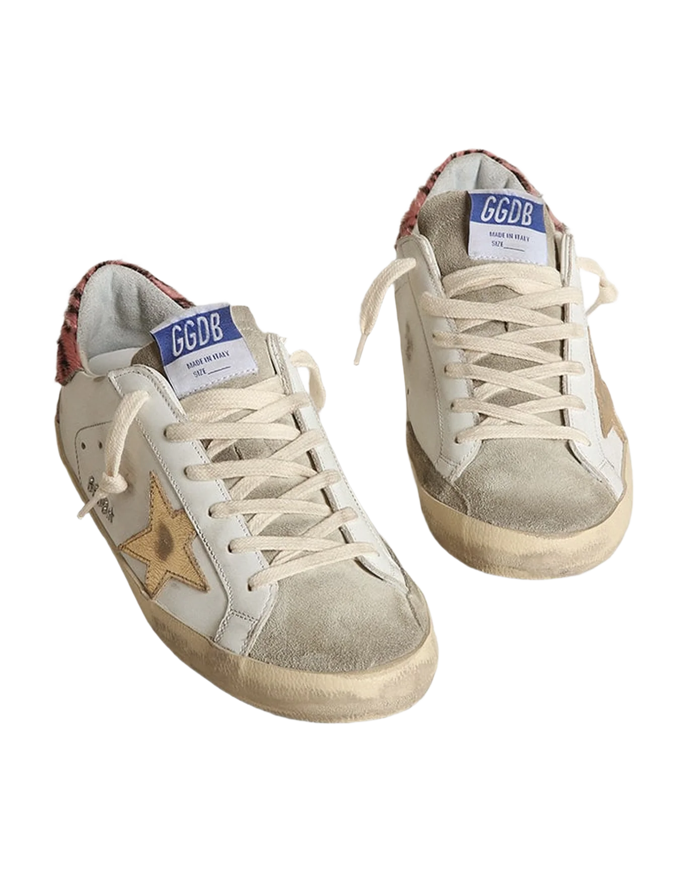 Women | Super-Star with Gold Leather Star & Zebra Pony Skin Heel Tab | White x Taupe x Pink Black - Image 6