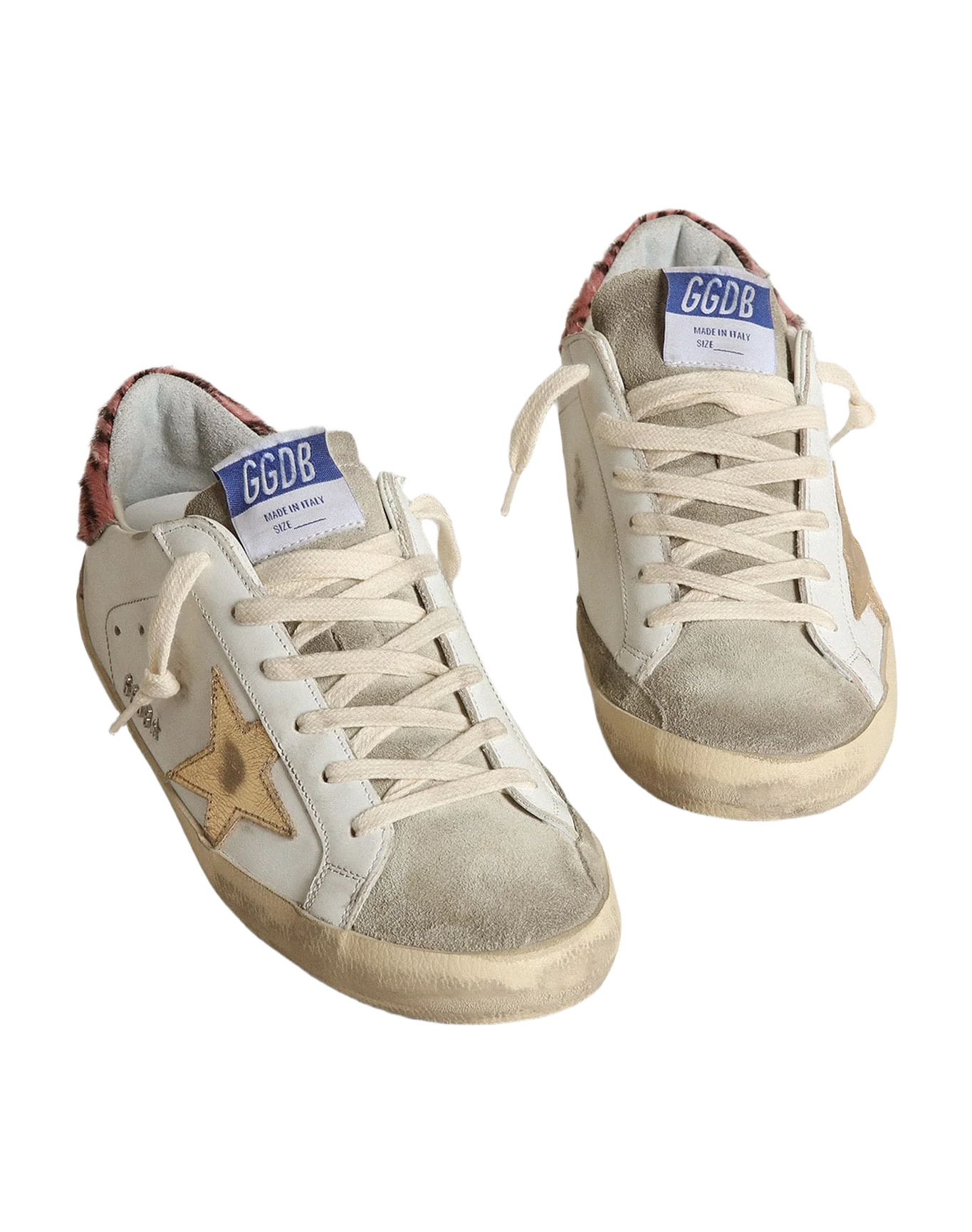Women | Super-Star with Gold Leather Star & Zebra Pony Skin Heel Tab | White x Taupe x Pink Black - Image 7