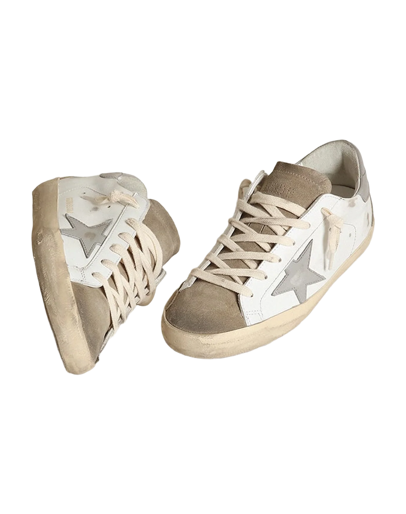 Women | Super-Star with Gray Leather Star & Dove-Gray Suede Tongue | White x Taupe x Grey - Image 8