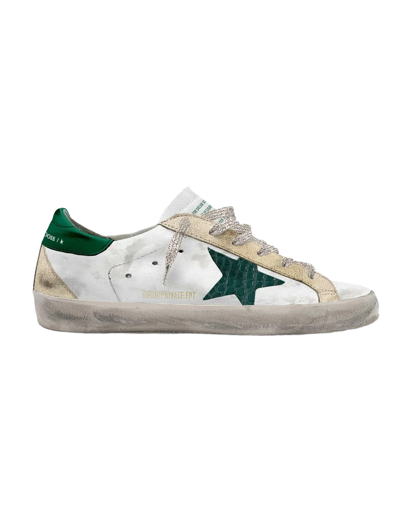 Women | Super-Star with Green Crocodile Star & Green Heel Tab | White x Seedpearl x Malachite x Green
