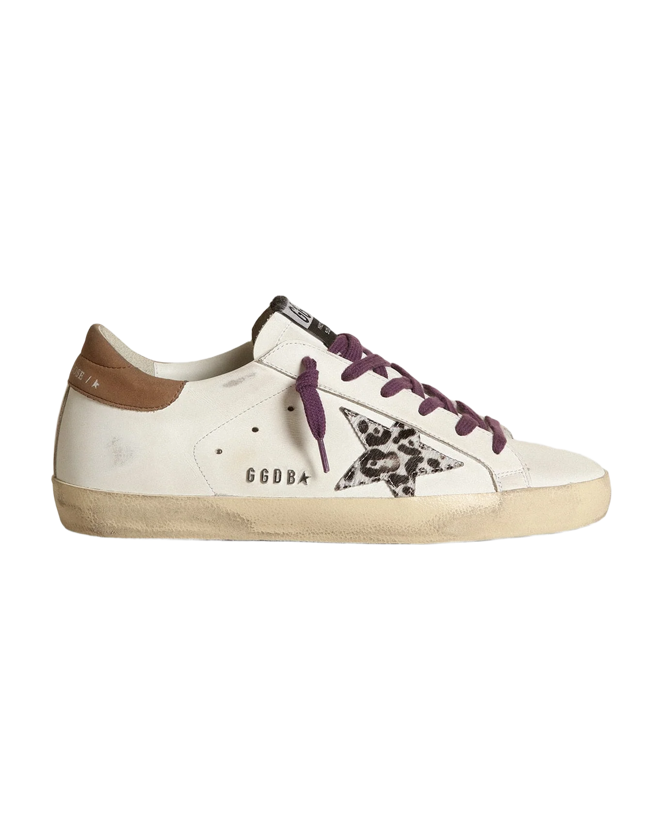 Women | Super-Star with Leopard Pony Skin Star & Brown Nubuck Heel Tab | White x Beige Brown Leo x Brown - Image 6
