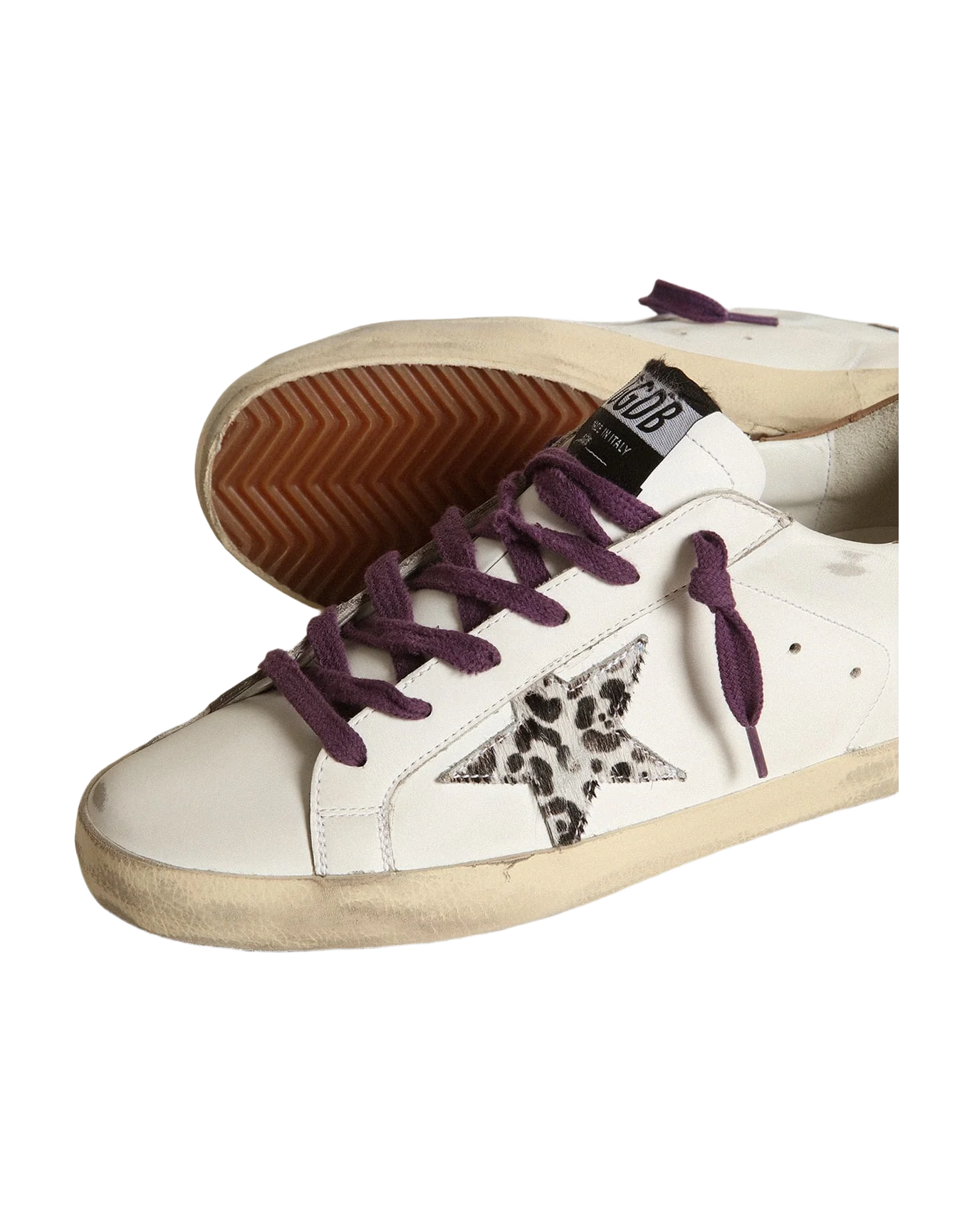 Women | Super-Star with Leopard Pony Skin Star & Brown Nubuck Heel Tab | White x Beige Brown Leo x Brown - Image 7