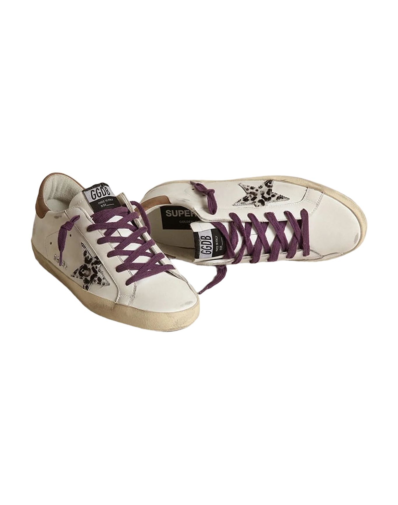 Women | Super-Star with Leopard Pony Skin Star & Brown Nubuck Heel Tab | White x Beige Brown Leo x Brown - Image 8