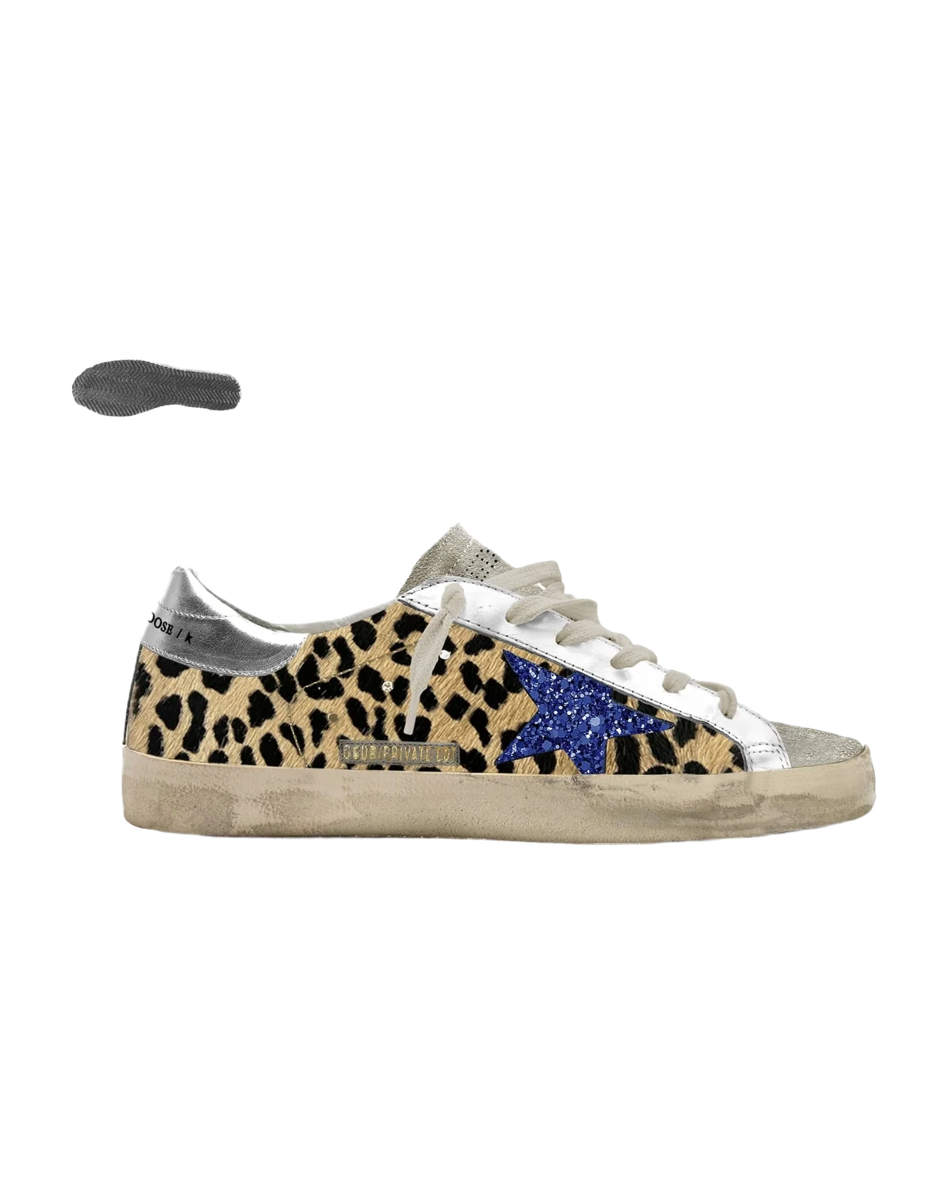 Women | Super-Star with Pony Leopard Upper & Blue Glitter Star | Beige x Black x Ice x Blue x Silver