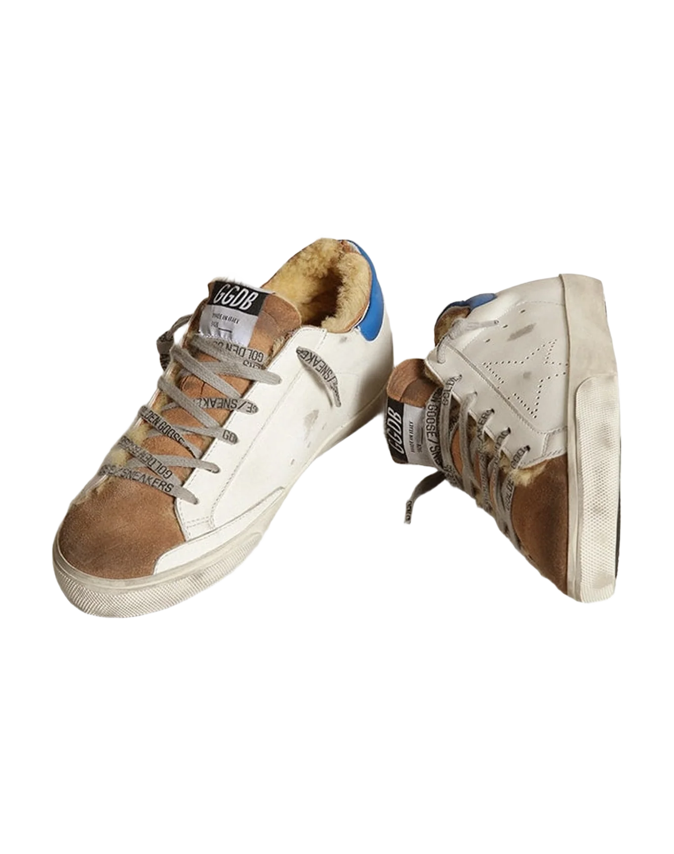 Women | Super-Star with Shearling Lining & Perforated Star | White x Tobacco x Blue