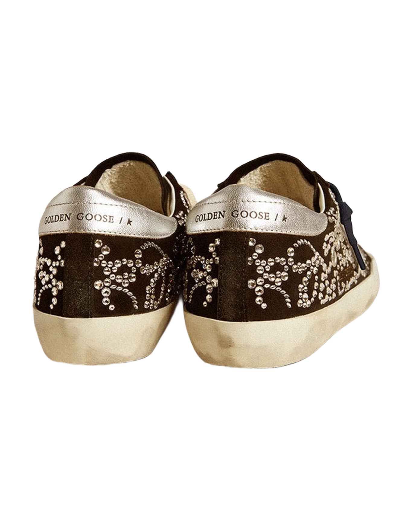Women | Super-Star Wo Suede with Silver Heel Tab & Crystals | Black x Silver - Image 4