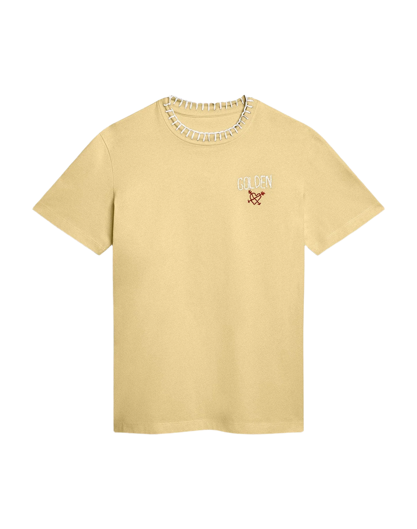 Women | T-Shirt Cotton Jersey with Embroidery On The Neck & Heart | Raffia x Heritage White x Urban Red - Image 2