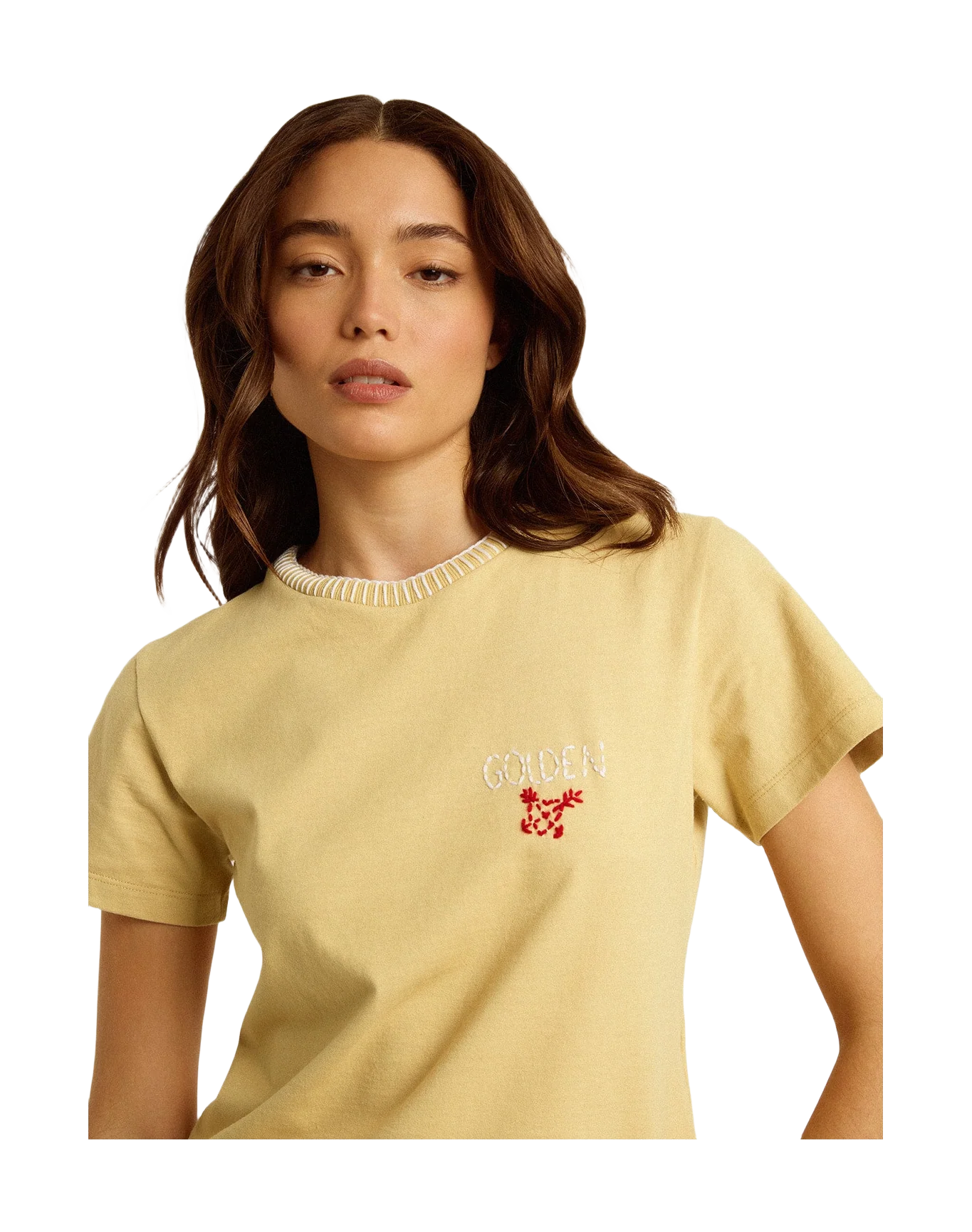 Women | T-Shirt Cotton Jersey with Embroidery On The Neck & Heart | Raffia x Heritage White x Urban Red - Image 7